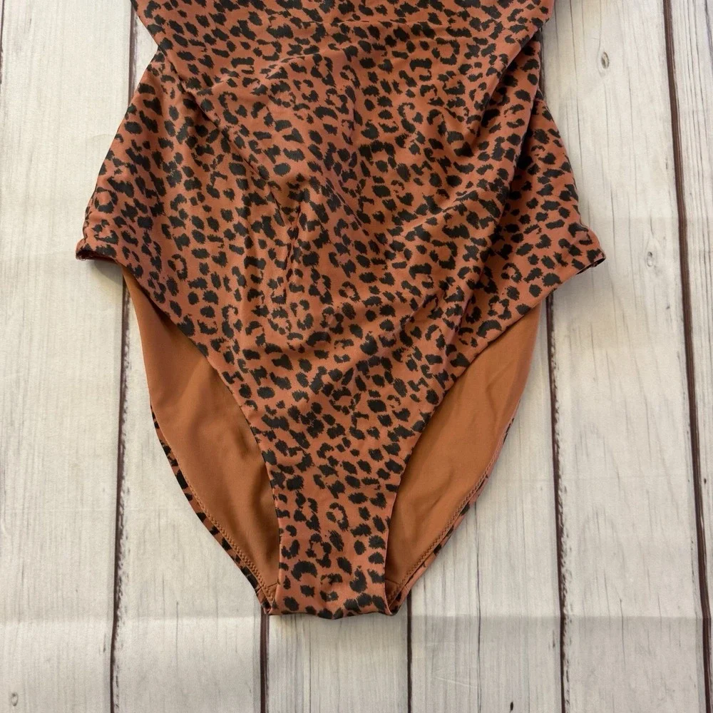 Aerie Leopard Tie Back One Piece Swimsuit Medium Animal Print Full Coverage - Picture 4 of 11